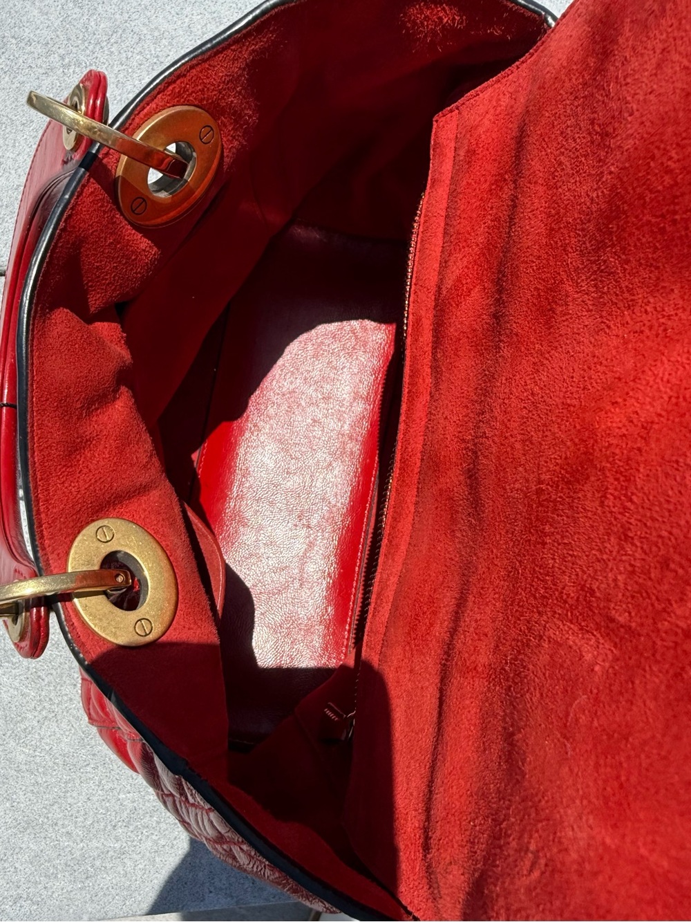 Dior Medium Lady Dior Red Patent Cannage + Bohemian Strap - Picture 9 of 13